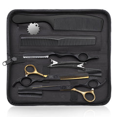 Jason professional haircut scissors straight 6.5-inch black-gold blade for precise cuts.