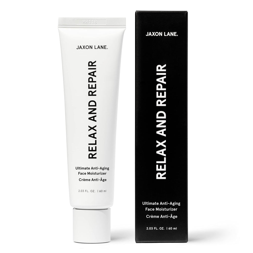 JAXON LANE Relax and Repair bottle closeup for anti-aging hydration.