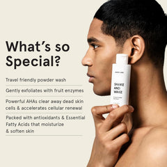 JAXON LANE Shake and Wake water-activation pour demonstrating customizable exfoliation.