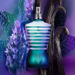 Jean Paul Gaultier Le Male closeup cap suggests premium design and portability for on-the-go refinement.