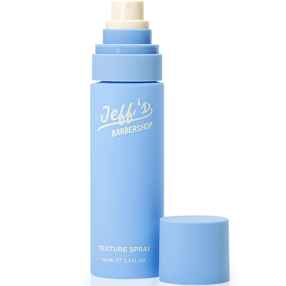 Jeff's Barbershop Sea Salt Texture Spray bottle delivers beachy waves with a matte finish.