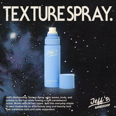 Jeff's Barbershop Sea Salt Texture Spray on damp hair adds light lift and natural texture.