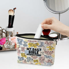 Jeilink daily affirmations makeup bag close-up of double-sided print