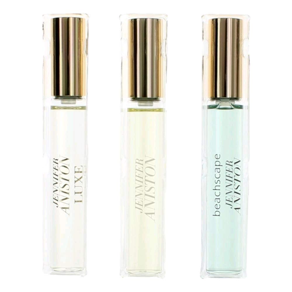 Jennifer Aniston rollerball set with Luxe, Beachscape, and Jennifer Aniston for on-the-go fragrance options