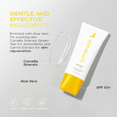 JESS BEAUTY Let it Sun green tea aloe ingredients soothe skin.