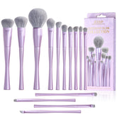 Jessup 14-piece makeup brush set with purple handles enables flawless base makeup.