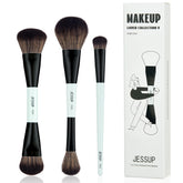 Jessup blue 3pcs double-ended foundation application brush for smooth base