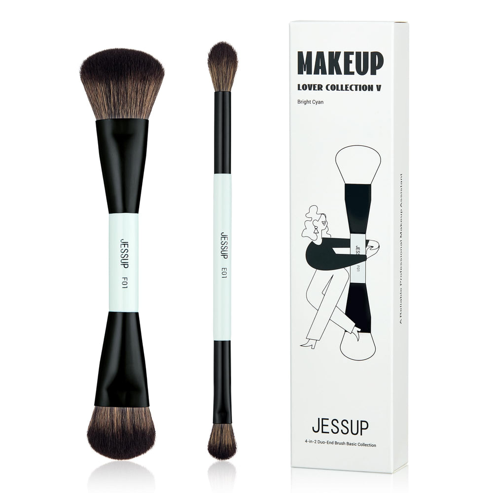 Jessup makeup brushes 2pcs dual-ended set for versatile foundation application