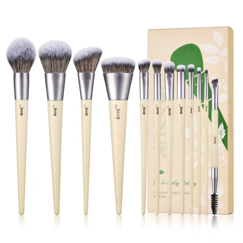 Jessup vegan brush set front view highlights premium synthetic fibers for even powder application.