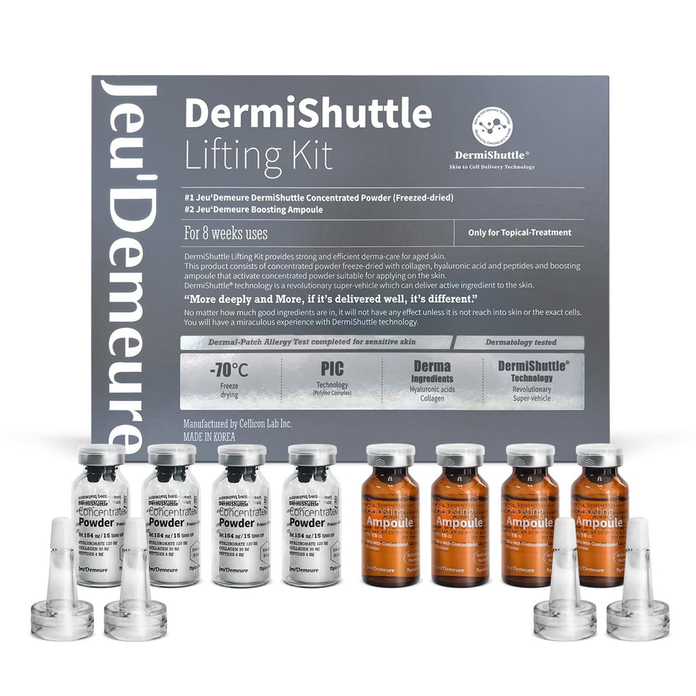 JEU'DEMEURE DermiShuttle kit packaging shows premium at-home anti-aging treatment for busy mornings.