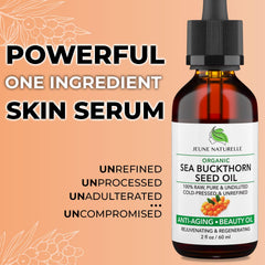 Jeune Naturelle Sea Buckthorn Oil packaging emphasizes single-ingredient purity for skin care.