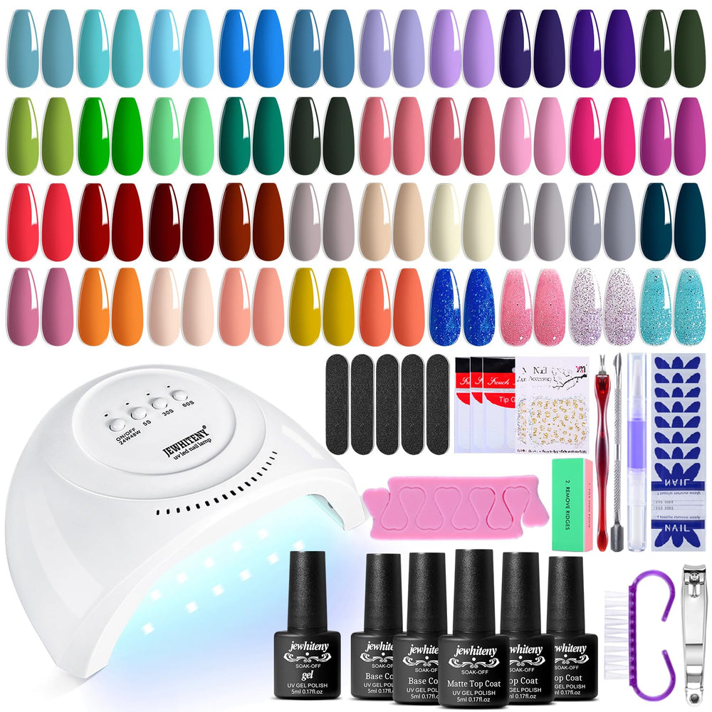 JEWHITENY gel nail kit front display showing 40 colors for versatile at-home manicures.