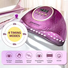 JEWHITENY Pink UV Gel Nail Lamp automatic sensor for hands-free operation.