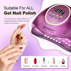 JEWHITENY Pink UV Gel Nail Lamp glow with 66-beads for even curing.