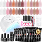 JEWHITENY poly extension gel kit lamp demonstrates fast curing with 48W LED for salon-quality nails.