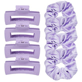 JGQUR 8pc purple hair clips set closeup with non-slip matte grip for secure styles.