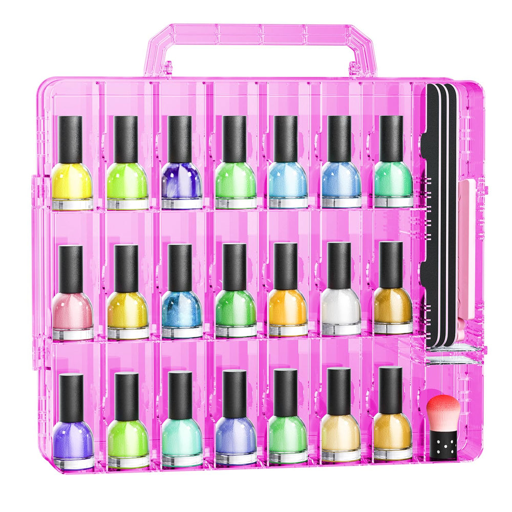 JIASHENG nail polish organizer front view in pink with ample 48-bottle storage