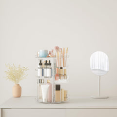 Jiavarry rotating makeup organizer brush-holders demonstrate dedicated makeup-brush storage within a tidy carousel.
