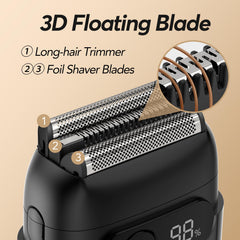 JIJ shaver with 3 floating blades contours skin for 360-degree shaving coverage.