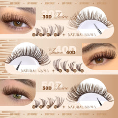 Jimire Brown Lash Clusters varied lengths 10mm to 16mm close-up for eye shaping versatility.
