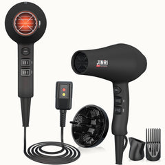 JINRI hair dryer heat-settings close-up highlighting 3 heat options.