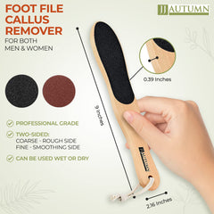 JJ Autumn wooden foot file showcases durable construction for long-lasting pedicures.