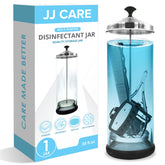JJ CARE Disinfectant Jar front view highlights durable glass for daily salon tool sanitizing.