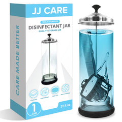 JJ CARE Disinfectant Jar front view highlights durable glass for daily salon tool sanitizing.