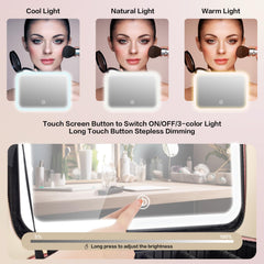 JJhxr makeup bag LED mirror with 3 color settings for accurate makeup tone