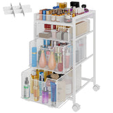 JKsmart rolling makeup cart front view shows three drawers for organized cosmetics storage