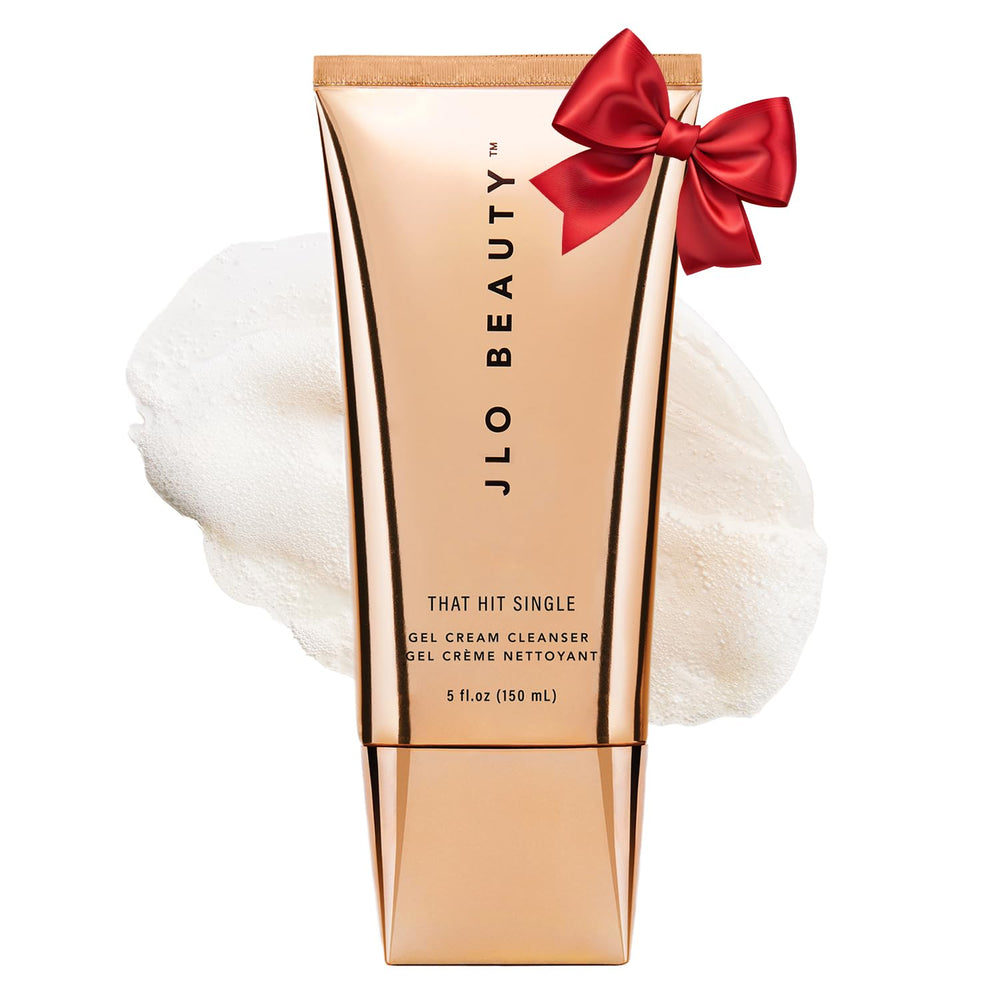 JLO Beauty gel-cream face wash texture demonstrates gentle cleansing for makeup removal