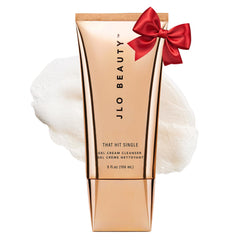 JLO Beauty gel-cream face wash texture demonstrates gentle cleansing for makeup removal