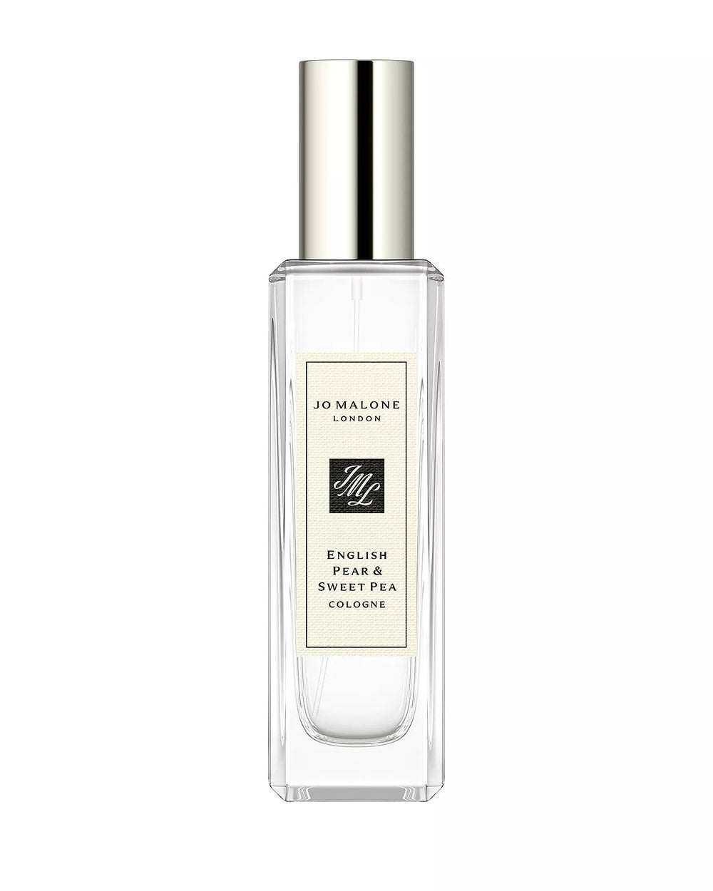 Jo Malone English Pear & Seet Pea Cologne bottle swirl captures fresh pear notes for everyday elegance.