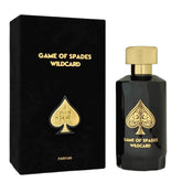 Jo Milano Game of Spades Wildcard bottle; versatile unisex fragrance for day or evening wear.