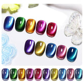 JODSONE cat-eye gel polish blue swatch with magnetic effect for bold nails
