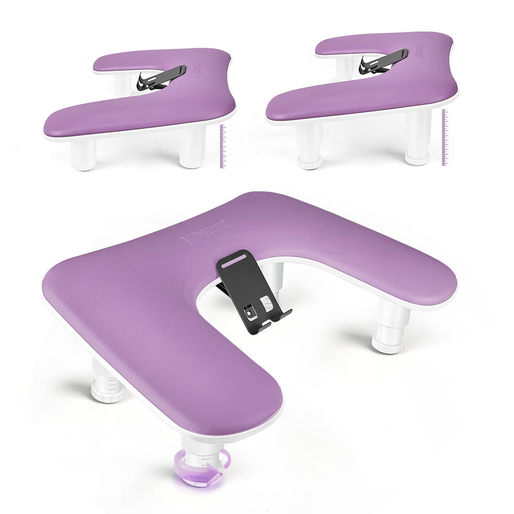 JODSONE purple U-shaped manicure arm rest provides extended comfort during sessions.
