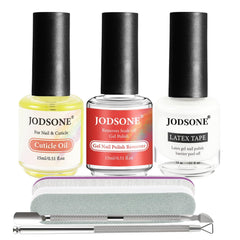 JODSONE gel nail remover kit packaging shows all-in-one at-home manicure solution.