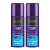 John Frieda Dream Curls daily styling spray bottle closeup showing frizz control for defined curls