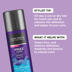 John Frieda Dream Curls daily styling spray on wet hair defines natural texture and curls