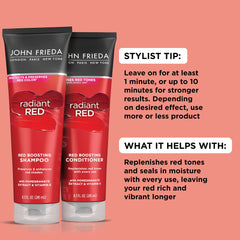 John Frieda Radiant Red Conditioner applies smoothly for silky softness.