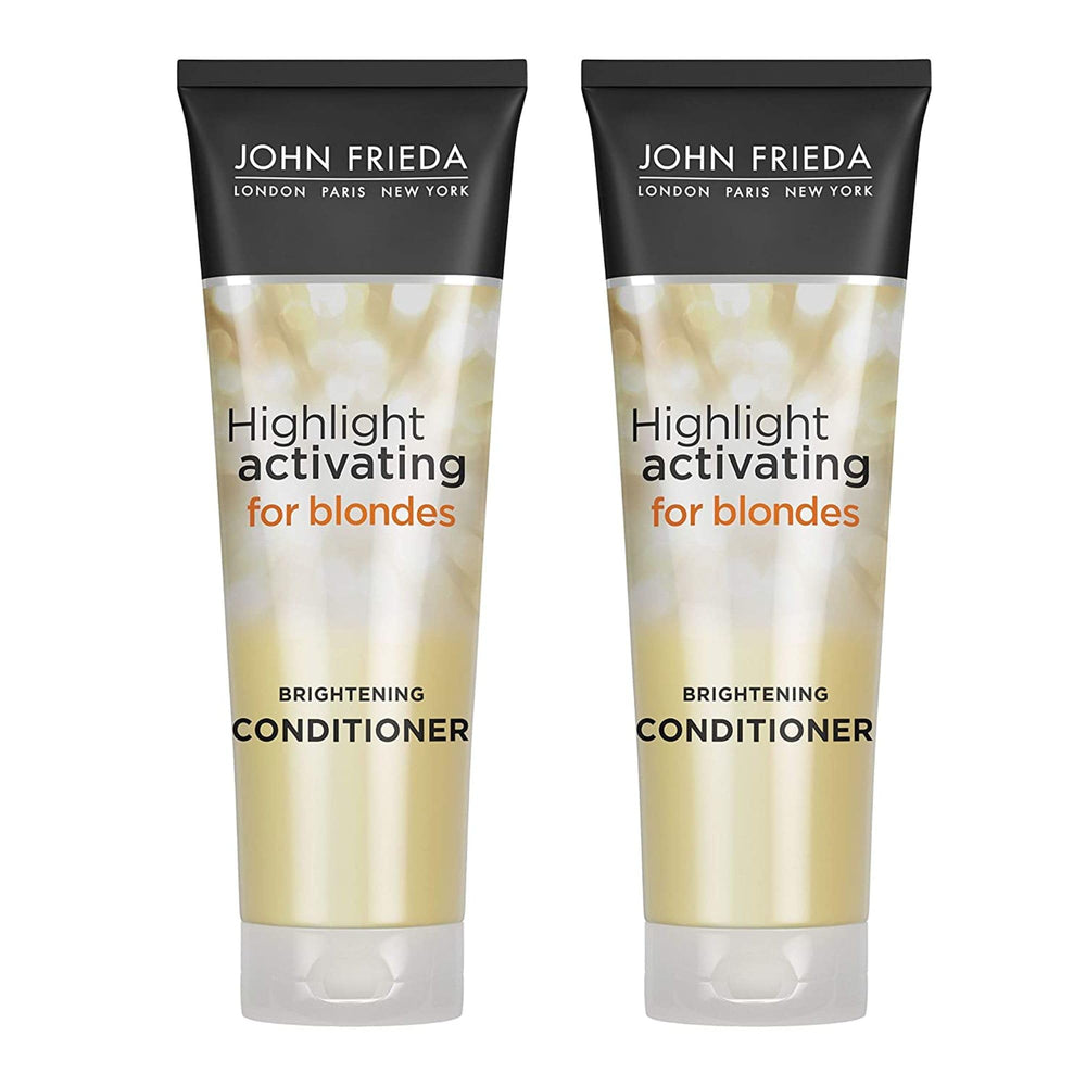 John Frieda Sheer Blonde conditioner bottle for lighter blonde shine and moisture.