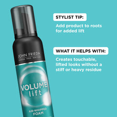 John Frieda Volume Lift Foam applied to hair creates soft, touchable bounce.