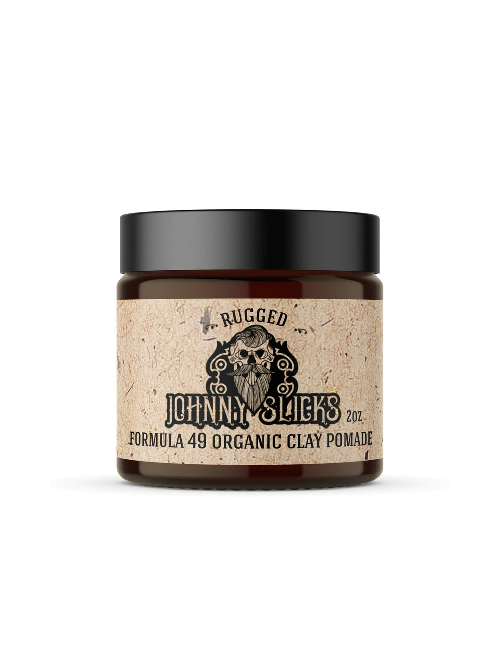 Johnny Slicks Formula 49 pomade jar highlights firm hold and matte finish.