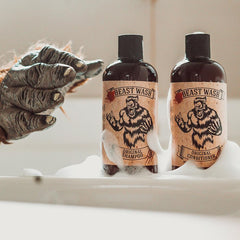 Johnny Slicks Shampoo label closeup — premium organic formula for sensitive scalps.