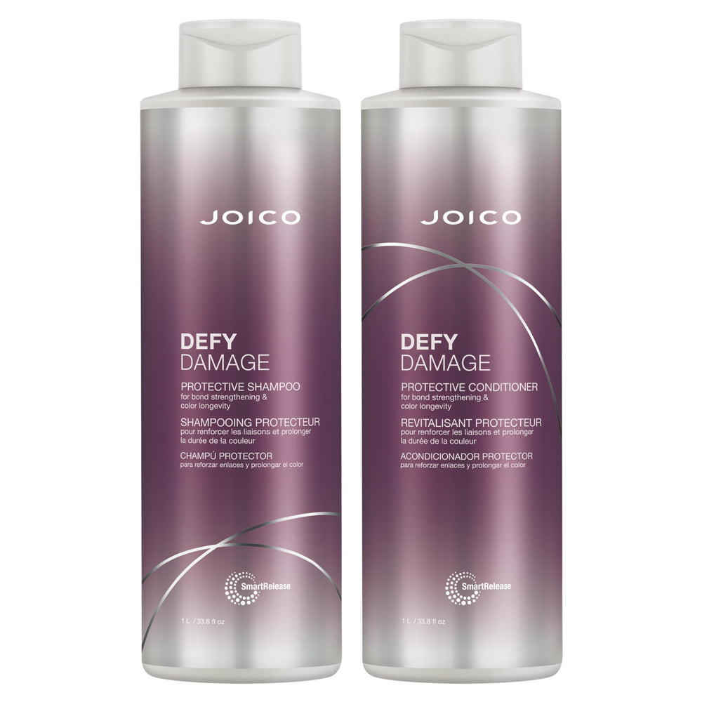 Joico Defy Damage shampoo bottle promotes color longevity with a gentle daily cleanse.