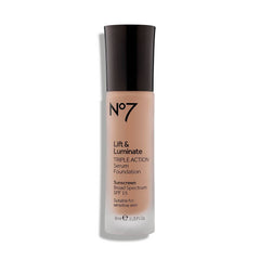 JoJo Siwa No7 Lift & Luminate bottle closeup for premium glow and everyday coverage.