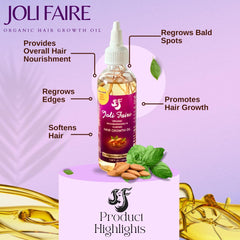 Joli Faire Hair Growth Oil supports edges and bald-spot regrowth through nourishing oils.