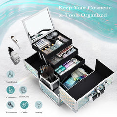 Joligrace makeup box turquoise exterior highlights vibrant travel-ready case for organized beauty gear.