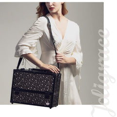 Joligrace makeup case deep-bottom compartment with removable dividers for larger items.