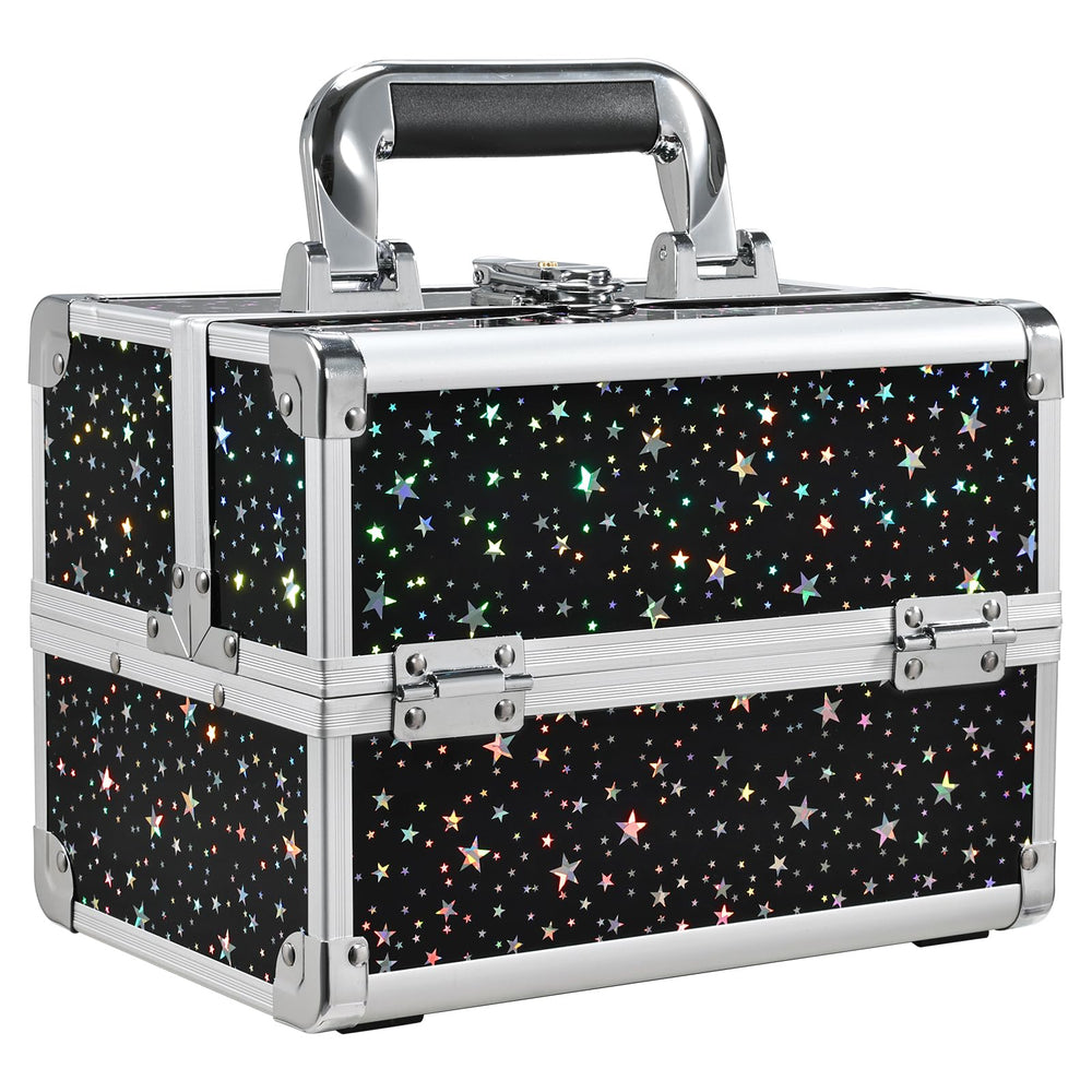 Joligrace makeup train case front view with star design for durable travel protection.